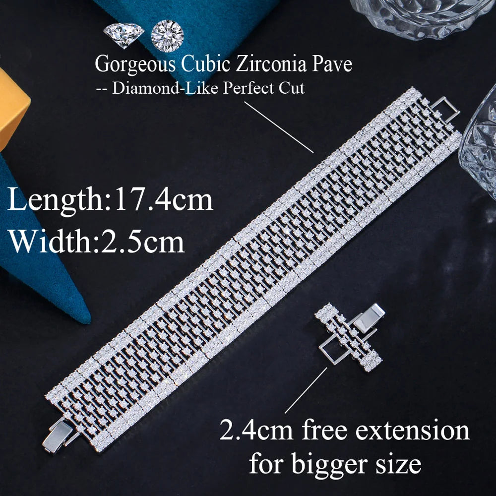 Elegant Geometric Link Chain Cubic Zirconia Bracelet – Brilliant Sparkle for Bridal & Party Glam