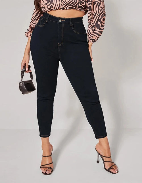 Load image into Gallery viewer, Plus-Size High-Waist Stretch Mom Jeans – Skinny Washed Denim for Women with 100kg+ Fit
