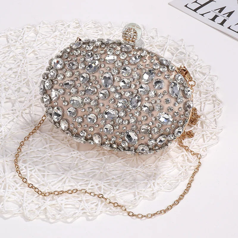 Golden Crystal Diamond Evening Clutch – Luxury Bridal & Party Purse for Weddings and Birthday