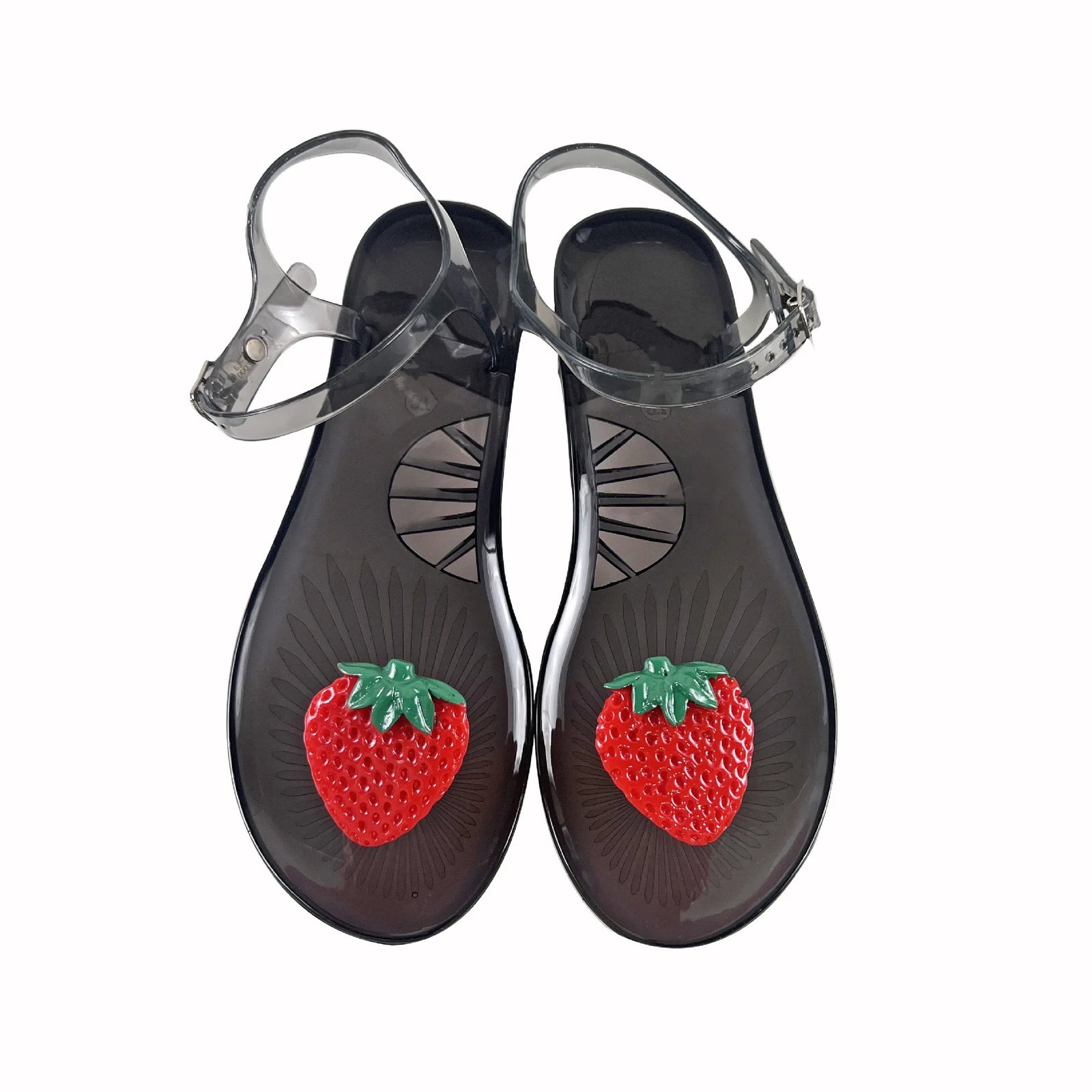 Women Fruit Jelly Sandals PVC Flat Flip-flop Sandal Ladies Summer Outdoor Fashion Non-slip Buckle Strap Beach Shoes Slides