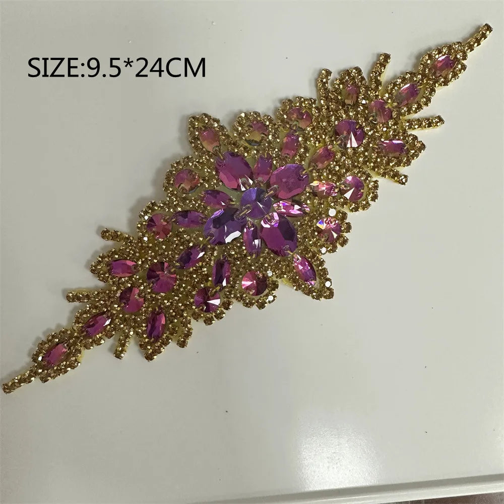 AB Silver Rhinestone Flower Applique – Elegant Iron-On/Sew-On Decoration for Wedding Dresses & Clothes