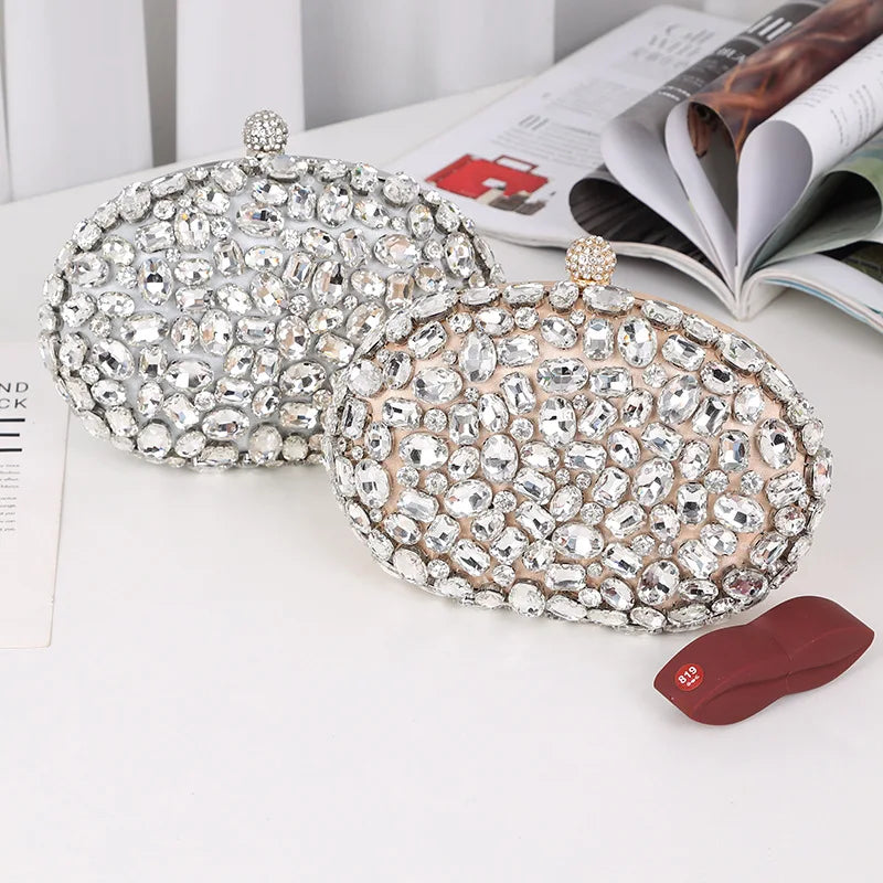 Golden Crystal Diamond Evening Clutch – Luxury Bridal & Party Purse for Weddings and Birthday