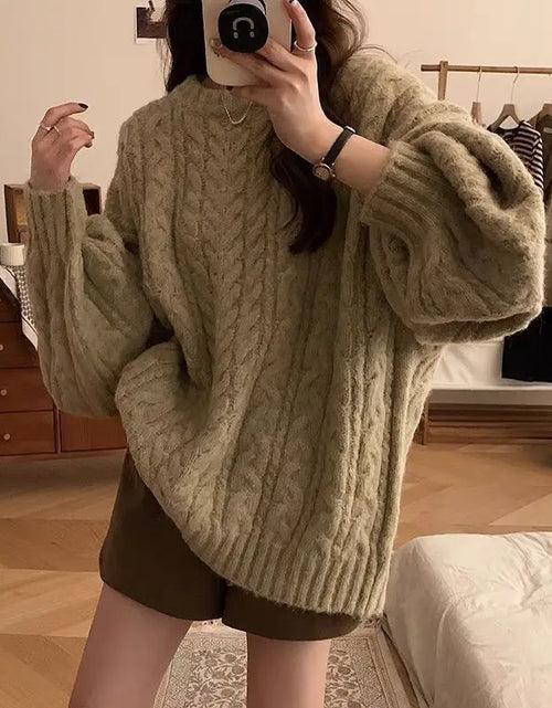 Load image into Gallery viewer, New soft glutinous knitted pullover top with lazy style Korean version loose women&#39;s sweater jacket
