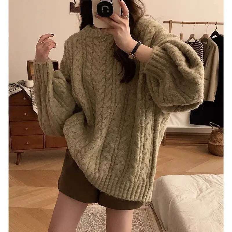 New soft glutinous knitted pullover top with lazy style Korean version loose women's sweater jacket