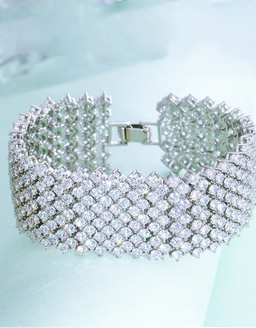 Load image into Gallery viewer, Luxury Cubic Zirconia Wide Bridal Bracelet – Elegance in Every Sparkle
