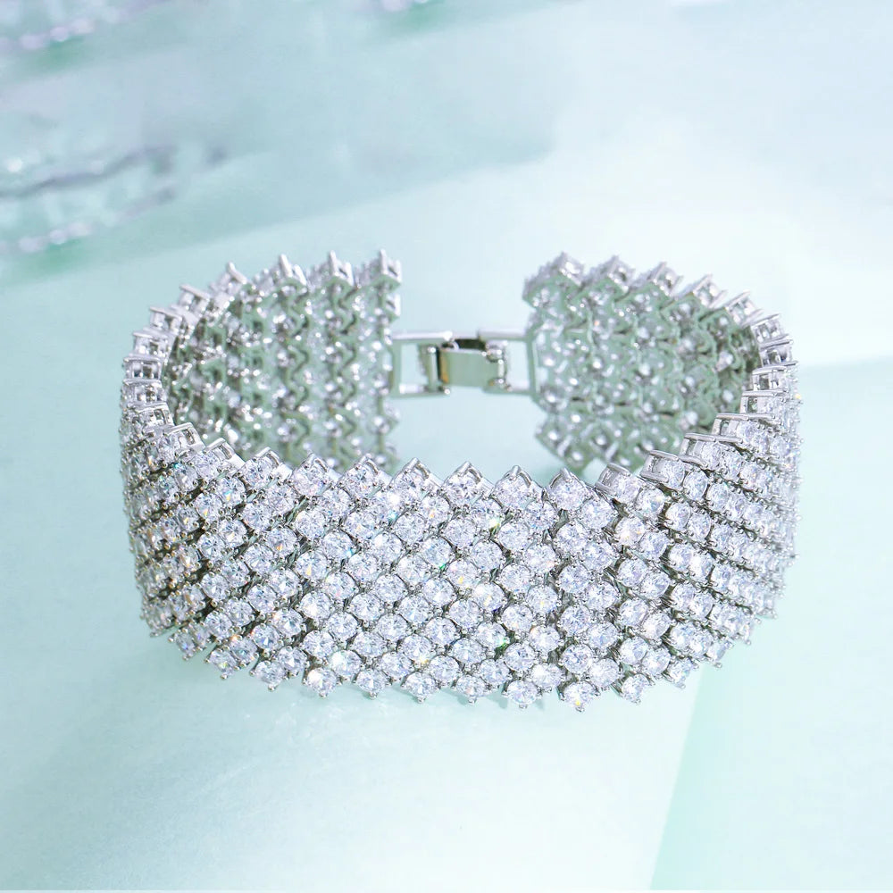 Luxury Cubic Zirconia Wide Bridal Bracelet – Elegance in Every Sparkle