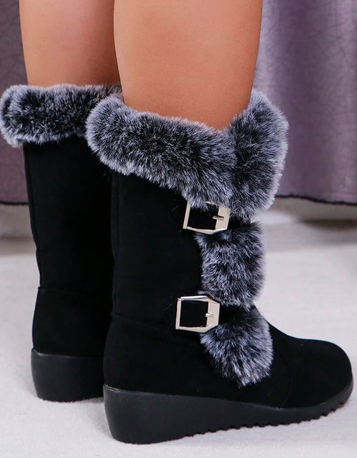 Load image into Gallery viewer, Cozy Chic: Wedge Heeled Faux Fur Winter Boots for Style &amp; Warmth
