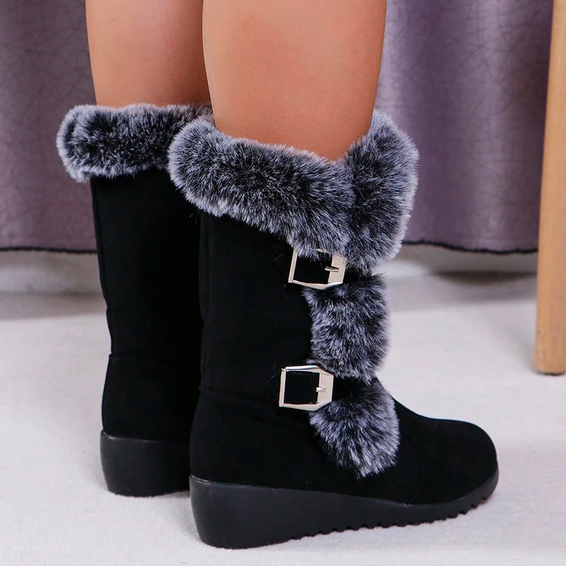 Cozy Chic: Wedge Heeled Faux Fur Winter Boots for Style & Warmth