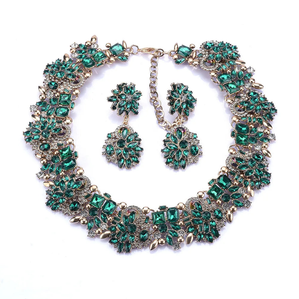 New Fashion Green Crystal Rhinestone Choker Necklace – Bold Statement Wedding Jewelry for Women