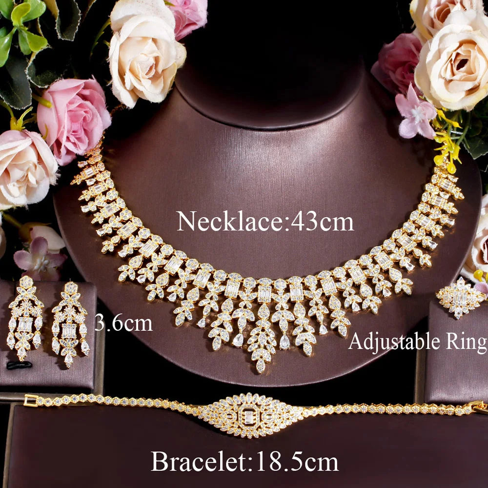 4PCS Luxury Gold Cubic Zirconia Bridal Jewelry Set – Sparkling Elegance for Dubai & Nigerian Weddings