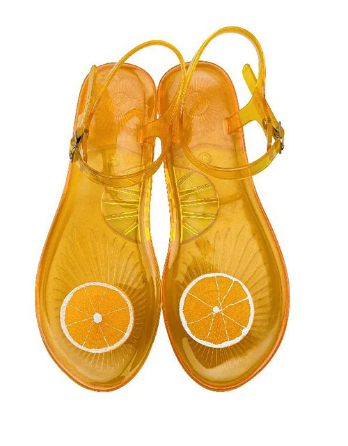 Load image into Gallery viewer, Women Fruit Jelly Sandals PVC Flat Flip-flop Sandal Ladies Summer Outdoor Fashion Non-slip Buckle Strap Beach Shoes Slides
