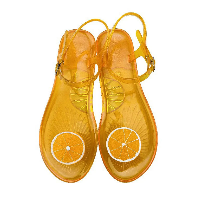 Women Fruit Jelly Sandals PVC Flat Flip-flop Sandal Ladies Summer Outdoor Fashion Non-slip Buckle Strap Beach Shoes Slides