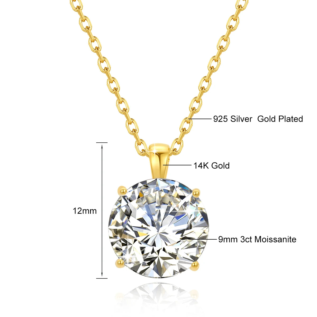 14K Gold Moissanite Necklace – 1.0ct D Color Certified Luxury Pendant for Women