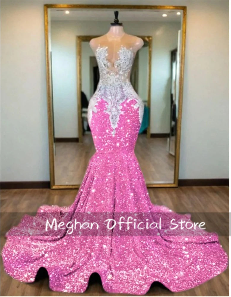 Elegance in Every Detail: Crystal Beaded Long Prom Dress with Sequins and Appliques