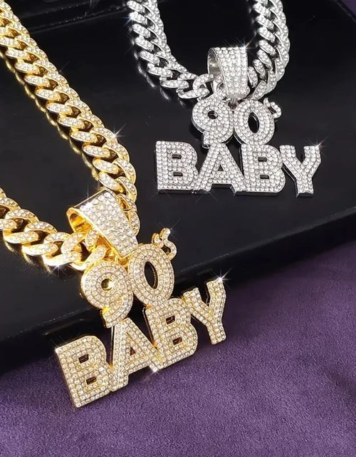 Load image into Gallery viewer, 90’s Baby Bling: Rhinestone Letter Pendant with Miami Link Chain
