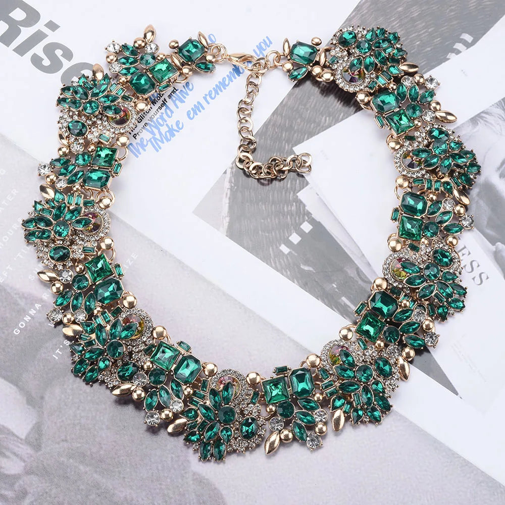 New Fashion Green Crystal Rhinestone Choker Necklace – Bold Statement Wedding Jewelry for Women