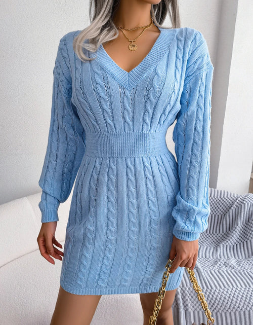 Load image into Gallery viewer, Cozy Knitted Sweater Dress for Women – Slim Waist, Long Sleeve Knitwear for Autumn &amp; Winter
