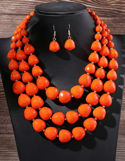 Load image into Gallery viewer, Three Layer Necklace Jewelry Set Party Wedding Bib Beads Necklace Earrings For Women Choker African Necklace Earrings Sets
