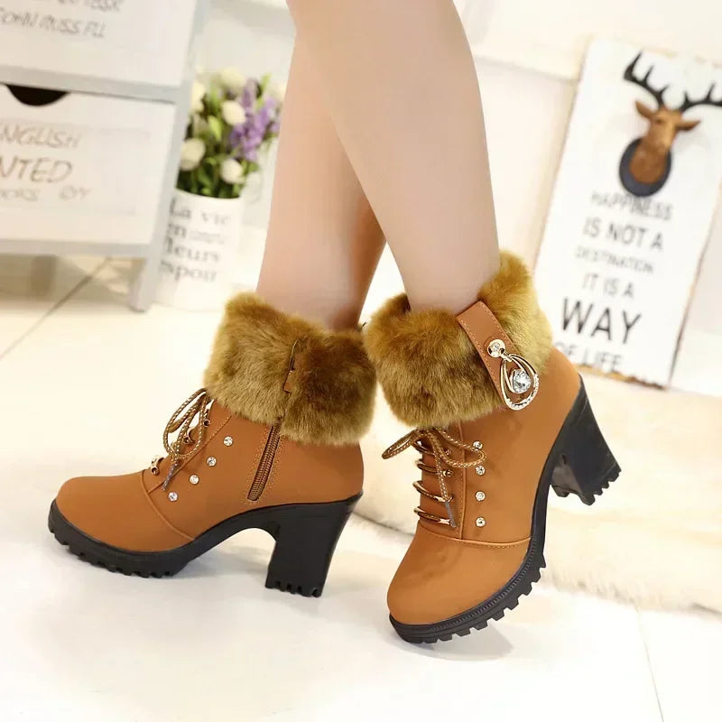 Elegant Suede High-Heel Platform Ankle Boots – Winter Must-Have