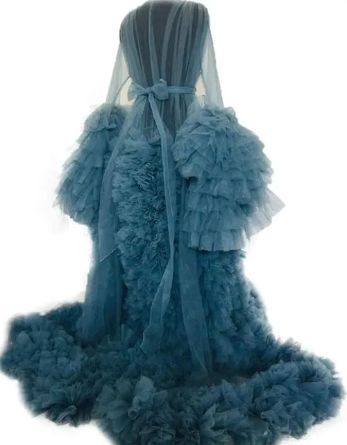 Load image into Gallery viewer, Celestial Glow: Starry Maternity Robe with Tiered Ruffles and Kimono Style
