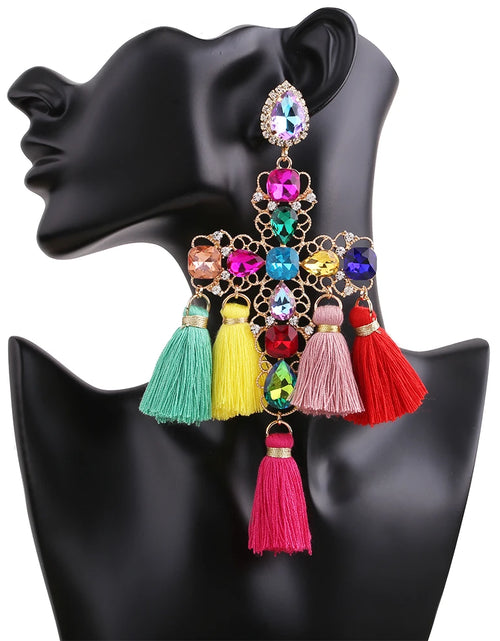 Load image into Gallery viewer, Statement Rhinestone Tassel Drop Earrings – Crystal Dangle Jewelry for Women
