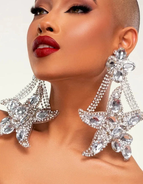 Load image into Gallery viewer, Luxury Oversized Starfish Rhinestone Earrings –  Bold Geometric Party Jewelry
