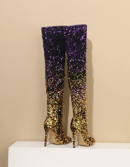 Load image into Gallery viewer, Shimmer &amp; Stride: Gradient Sequin Over-the-Knee Boots with 11CM Heels
