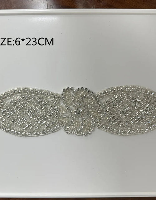 Load image into Gallery viewer, AB Silver Rhinestone Flower Applique – Elegant Iron-On/Sew-On Decoration for Wedding Dresses &amp; Clothes
