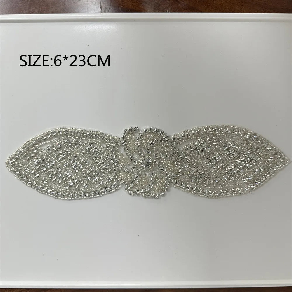 AB Silver Rhinestone Flower Applique – Elegant Iron-On/Sew-On Decoration for Wedding Dresses & Clothes