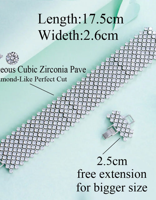 Load image into Gallery viewer, Luxury Cubic Zirconia Wide Bridal Bracelet – Elegance in Every Sparkle
