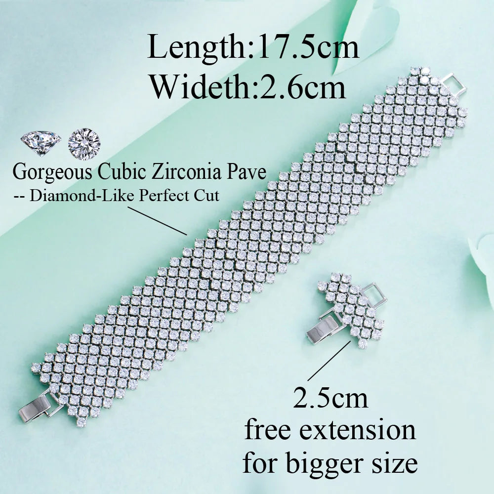 Luxury Cubic Zirconia Wide Bridal Bracelet – Elegance in Every Sparkle