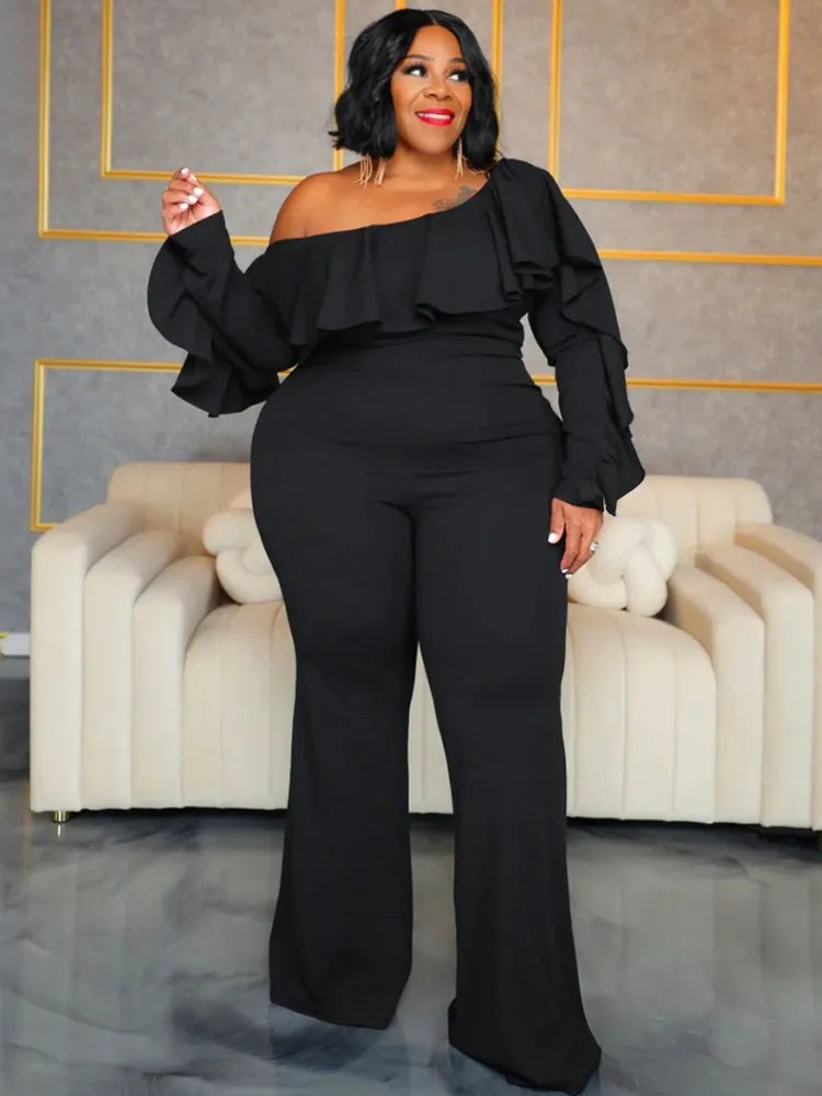 Plus-Size Wide-Leg Jumpsuit – Black Urban Leisure Summer Bodysuit for Women