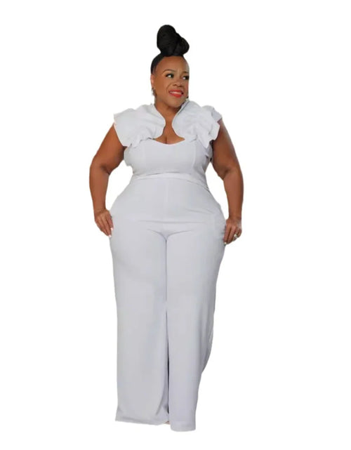 Load image into Gallery viewer, Elegant Plus Size Ruffle Wide-Leg Jumpsuit – Sleeveless Backless One-Piece for Women
