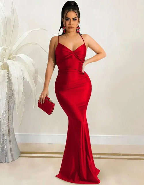 Load image into Gallery viewer, Sexy Lace-Up Backless Satin Maxi Dress – Solid Bodycon Evening Party Dress for Women
