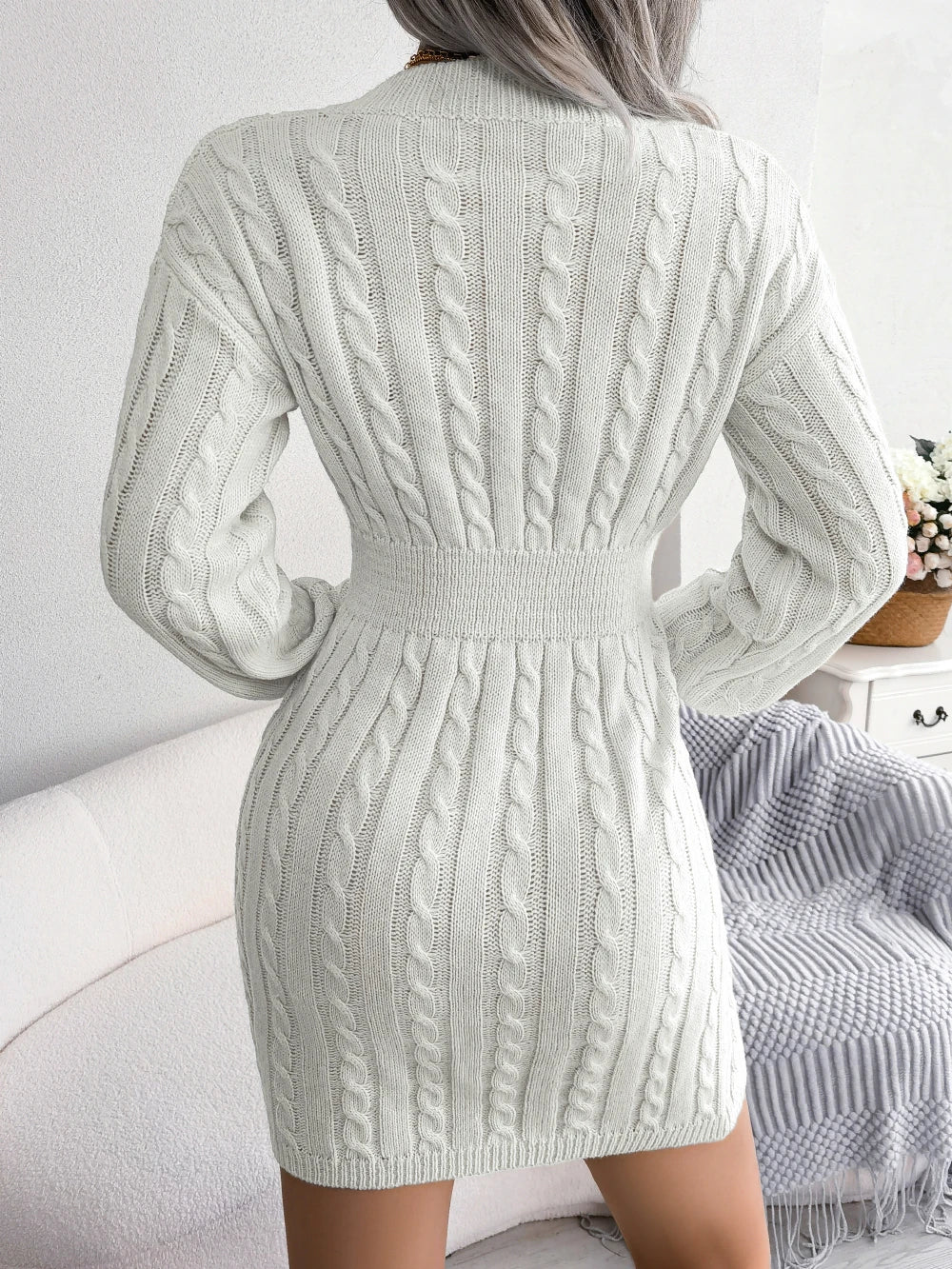 Cozy Knitted Sweater Dress for Women – Slim Waist, Long Sleeve Knitwear for Autumn & Winter