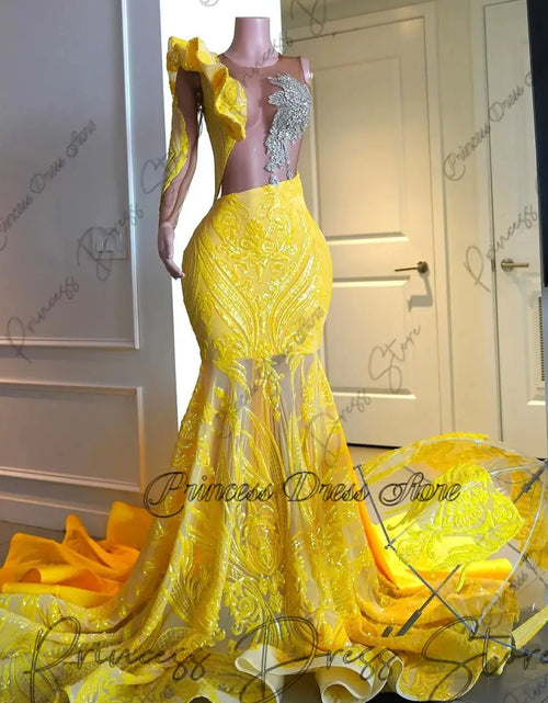 Load image into Gallery viewer, Luminous Grace: Shiny Lace Sequined Mermaid Gown with Rhinestonesns
