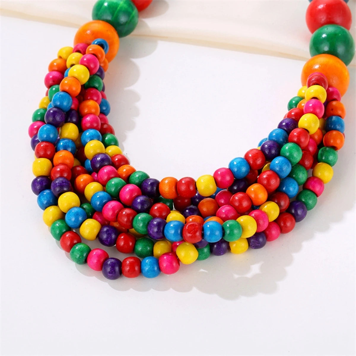 African Style Bohemian Multi-layer Wooden Bead Handmade Beaded Bib Necklace For Women