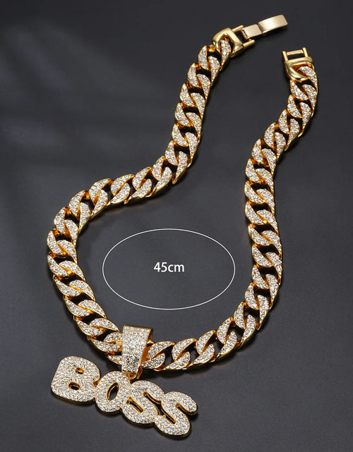 Load image into Gallery viewer, BOSS Cuban Chain Necklace – Bling Letter Choker for Hip Hop &amp; Goth Style
