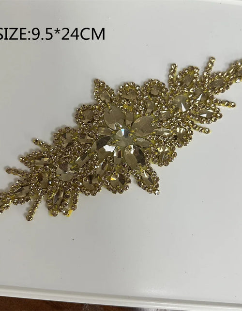 Load image into Gallery viewer, AB Silver Rhinestone Flower Applique – Elegant Iron-On/Sew-On Decoration for Wedding Dresses &amp; Clothes
