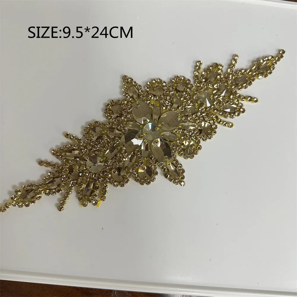 AB Silver Rhinestone Flower Applique – Elegant Iron-On/Sew-On Decoration for Wedding Dresses & Clothes