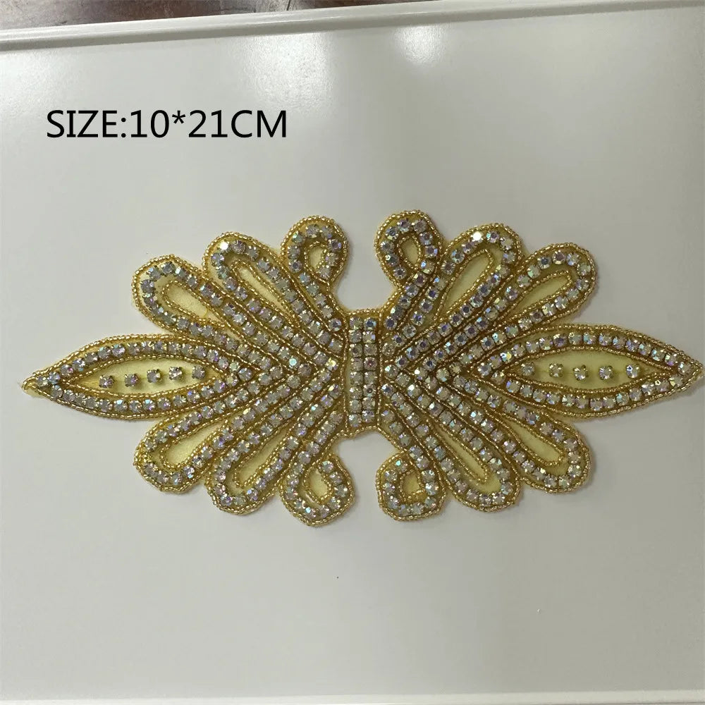 AB Silver Rhinestone Flower Applique – Elegant Iron-On/Sew-On Decoration for Wedding Dresses & Clothes