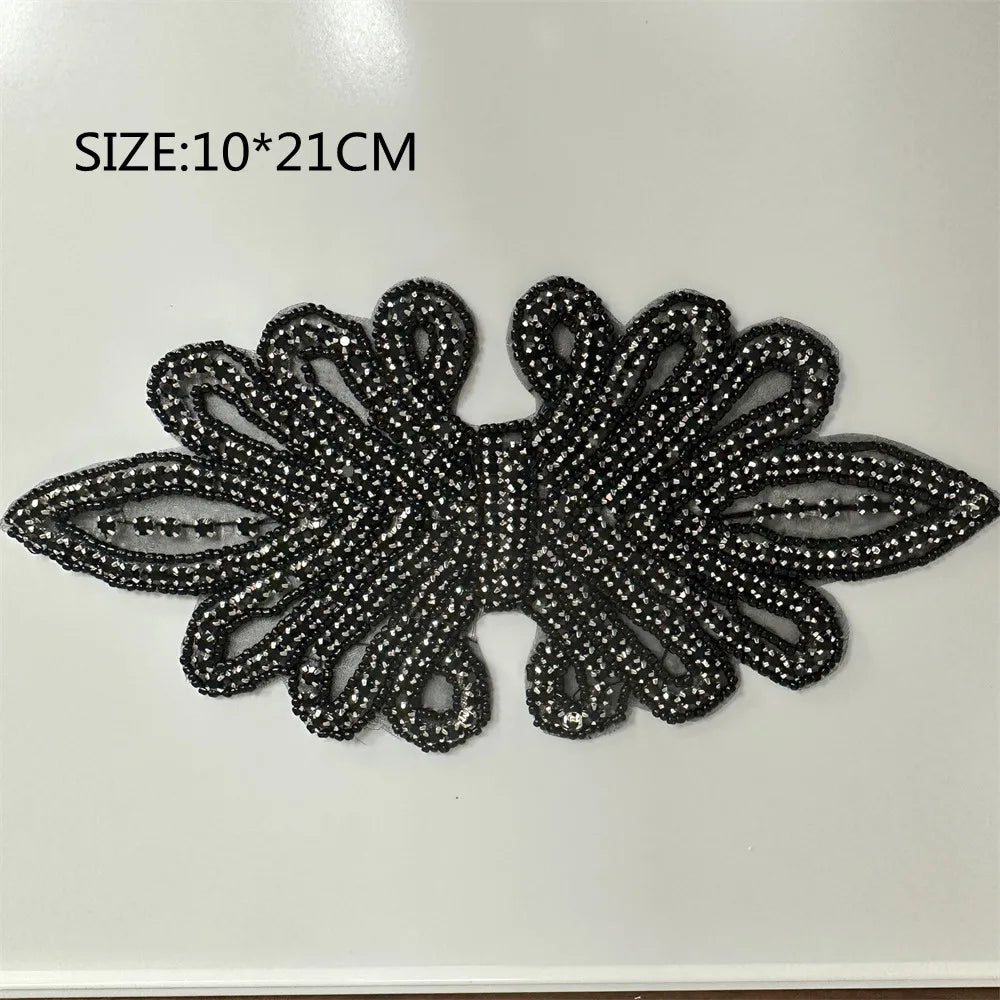 AB Silver Rhinestone Flower Applique – Elegant Iron-On/Sew-On Decoration for Wedding Dresses & Clothes