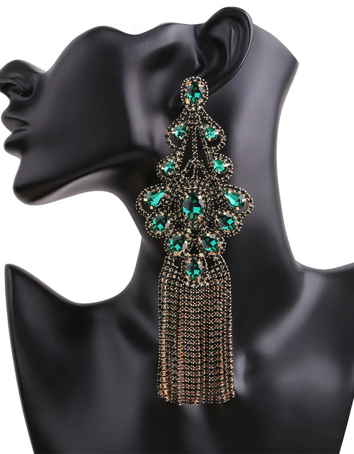 Load image into Gallery viewer, Statement Rhinestone Tassel Drop Earrings – Crystal Dangle Jewelry for Women
