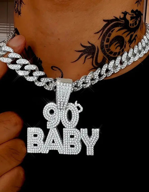 Load image into Gallery viewer, 90’s Baby Bling: Rhinestone Letter Pendant with Miami Link Chain
