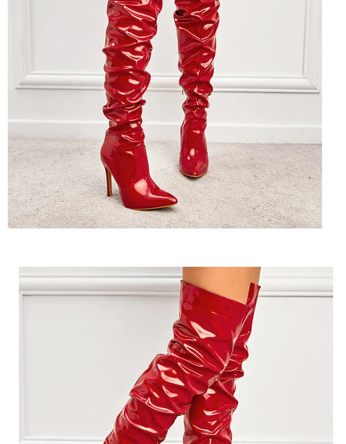 Load image into Gallery viewer, Command Attention: High-Heeled Patent Leather Thigh-High Boots
