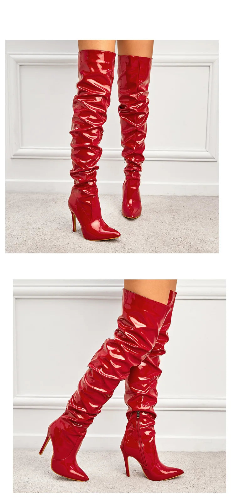 Command Attention: High-Heeled Patent Leather Thigh-High Boots