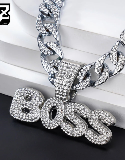 Load image into Gallery viewer, BOSS Cuban Chain Necklace – Bling Letter Choker for Hip Hop &amp; Goth Style
