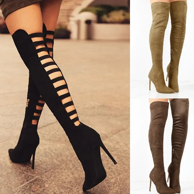 Bold & Sexy: Black Over-the-Knee Stretch Boots with 10cm High Heels