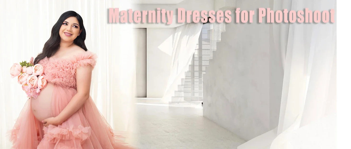 Puffy Ruffles Tulle Maternity Dress for Photoshoots & Baby Showers