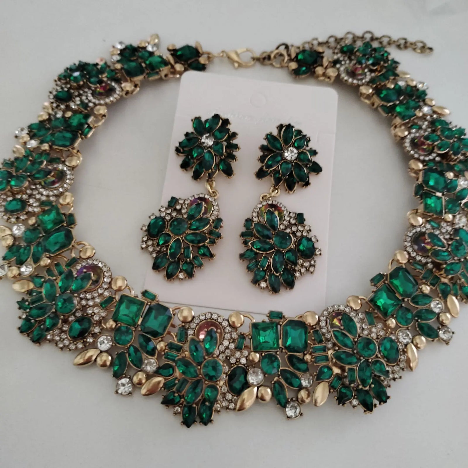 New Fashion Green Crystal Rhinestone Choker Necklace – Bold Statement Wedding Jewelry for Women